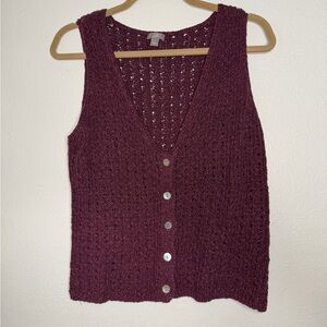 J Jill Purple Knit Linen-Cotton Button-Up Vest
